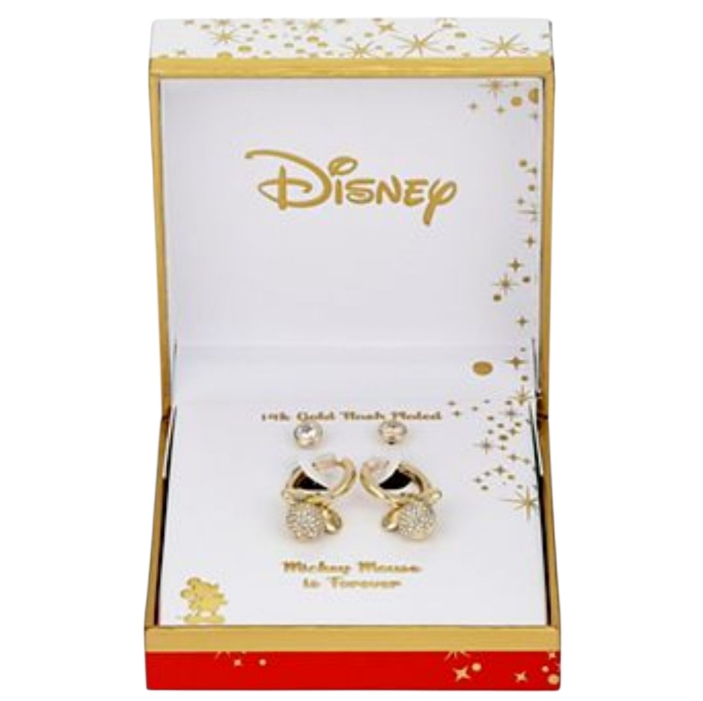 Disney Mickey Mouse Forever 14k Gold Flash Plated Crystal Stud Earring Set NEW